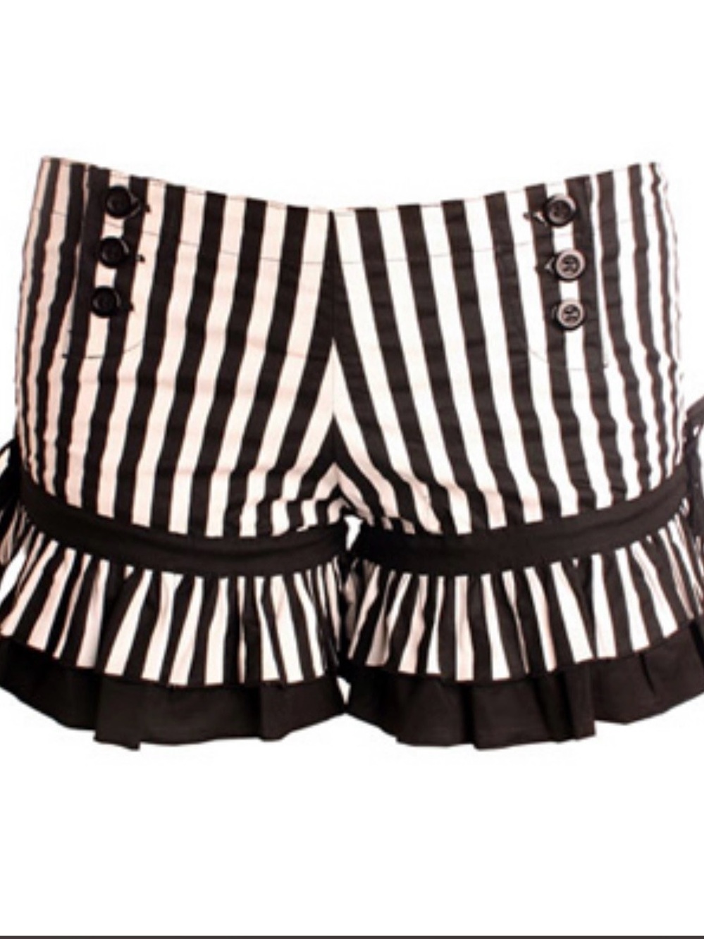 Boutique 9 Black and White Striped High Waist Ruffle Shorts